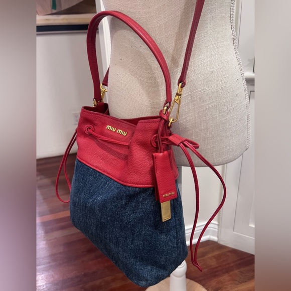 MIU MIU Denim And Leather Tote And Crossbody Bag - Picture 7 of 15